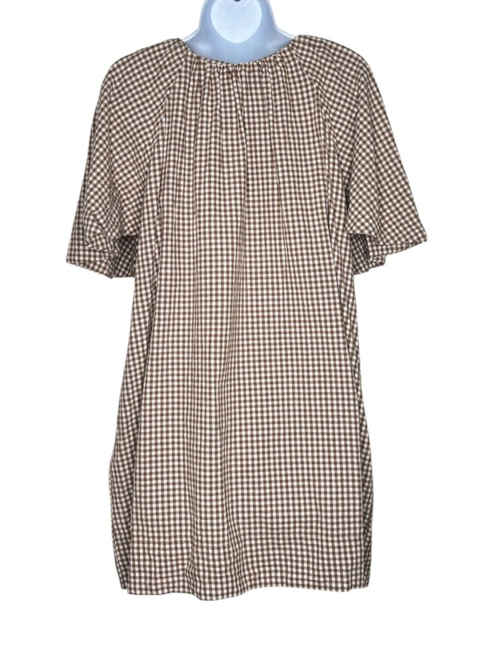 Tuckernuck Studio McGee Gingham Mini Finn Dress Cotton Brown Plaid Shift Large - Picture 13 of 16